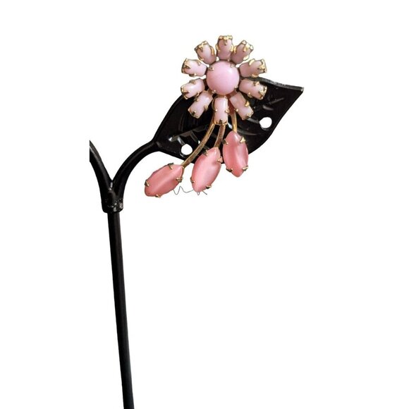 Vintage Pink Floral screw back Earrings Gold-Tone Retro Chic Jewelry Statement - Picture 6 of 10